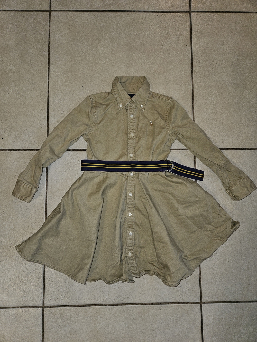 Ralph Lauren Tan Button-Front Shirt Dress with Striped Belt